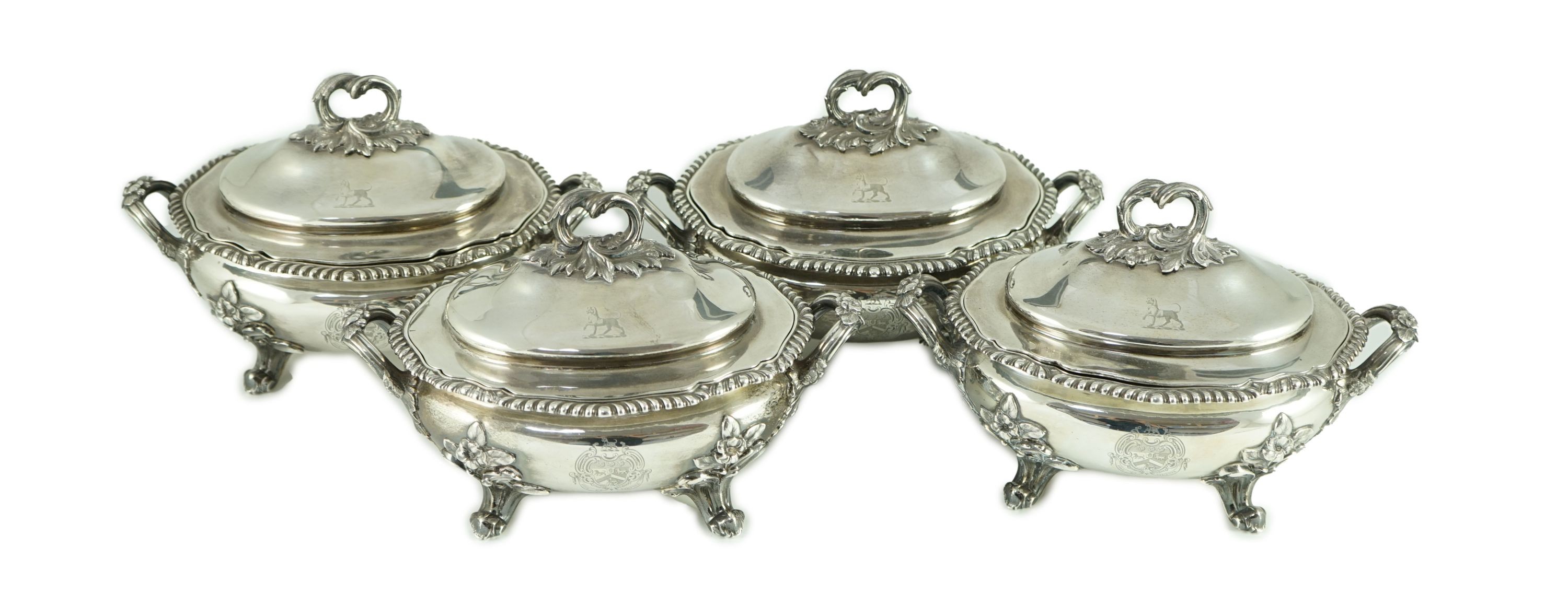 A good set of four Victorian silver two handled oval sauce tureens and covers, by Edward & John Barnard